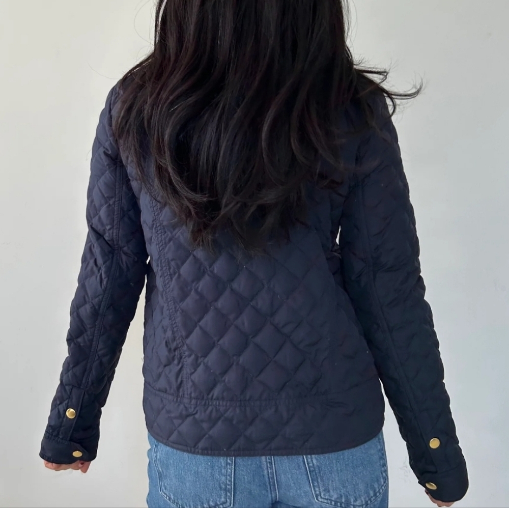 J. Crew Barn Quilted down Jacket Coat size S Navy Blue Corduroy collar Preppy - Picture 14 of 17